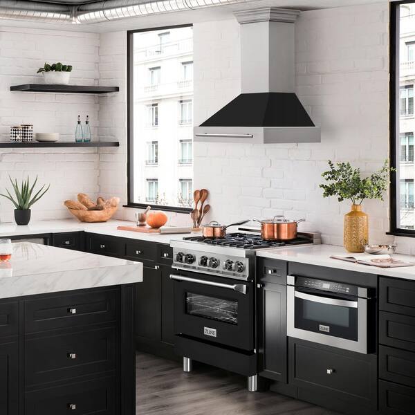 ZLINE Kitchen and Bath 30 in. 400 CFM Ducted Vent Wall Mount Range Hood  with Black Matte Shell in Stainless Steel 8654STX-BLM-30 - The Home Depot