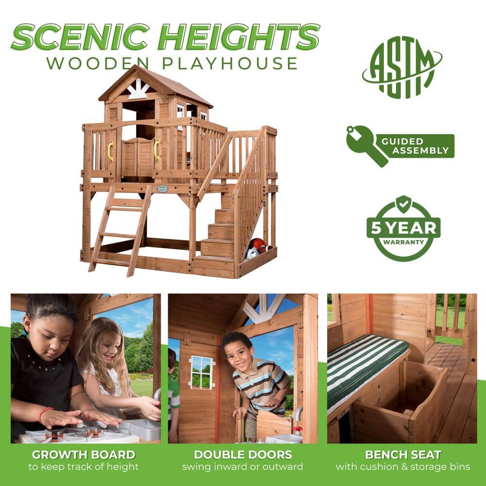 Scenic Heights Cedar Wooden Playhouse with Porch and Ladder