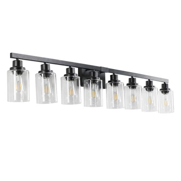 51.2 in. 8-Light Black Bathroom Vanity Light Fixture Black Finish with Clear Glass Shades