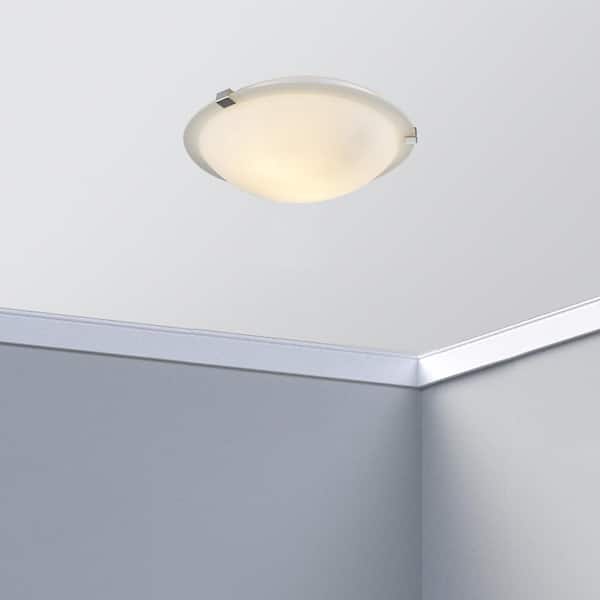 Neptune 12 in. 2-Light Brushed Nickel Flush Mount Ceiling Light Fixture with Frosted Glass Shade