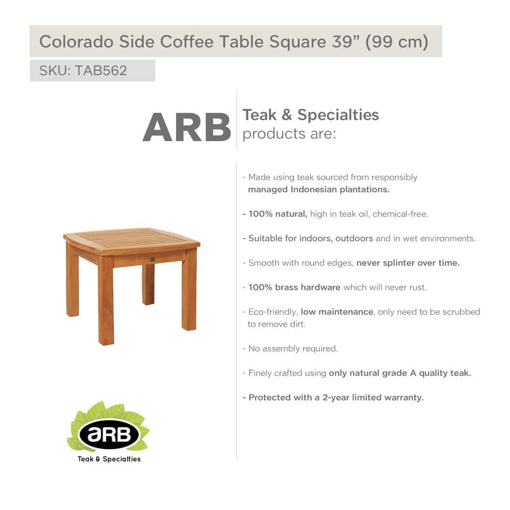 Honey Brown Teak Square Coffee Table 39"
