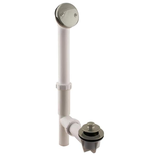 Westbrass White 1-1/2 in. Tubular Pull and Drain Bath Waste Drain Kit with 2-Hole Overflow Faceplate in Stainless Steel