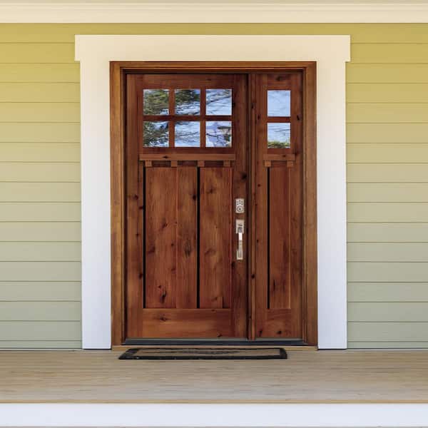 46 in. x 80 in. Craftsman Alder 2- Panel Left-Hand/Inswing 6-Lite Clear Glass Red Chestnut Stain Wood Prehung Front Door