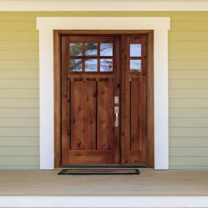 50 in. x 80 in. Craftsman Alder 2 Panel Left Hand 6 Lite Clear Glass Red Chestnut Wood Prehung Front Door/Sidelite