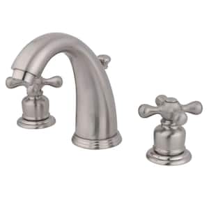 Victorian 8 in. Widespread 2-Handle Bathroom Faucets with Plastic Pop-Up in Brushed Nickel