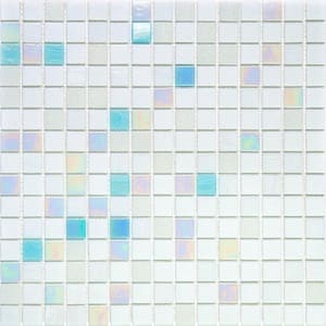 Mingles 12 in. x 12 in. Glossy Cotton White Glass Mosaic Wall and Floor Tile (20 sq. ft./case) (20-pack)