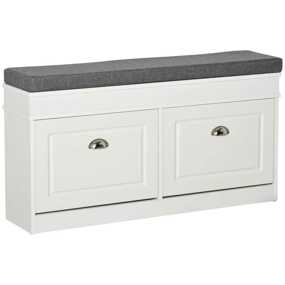 21.75 in. H x 41 in. W White Particle Board Shoe Storage Bench Entryway ...