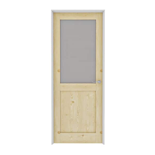 ARK DESIGN 32 in. x 80 in. 1/2-Lite Frosted Glass Right Solid Core Unfinished Pine Wood Interior Door Kit w/ Quick Assemble Jamb