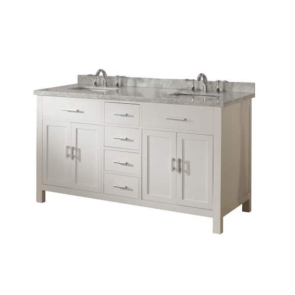Direct vanity sink Hutton Spa 63 in. Double Vanity in Pearl White with Marble Vanity Top in Carrara White