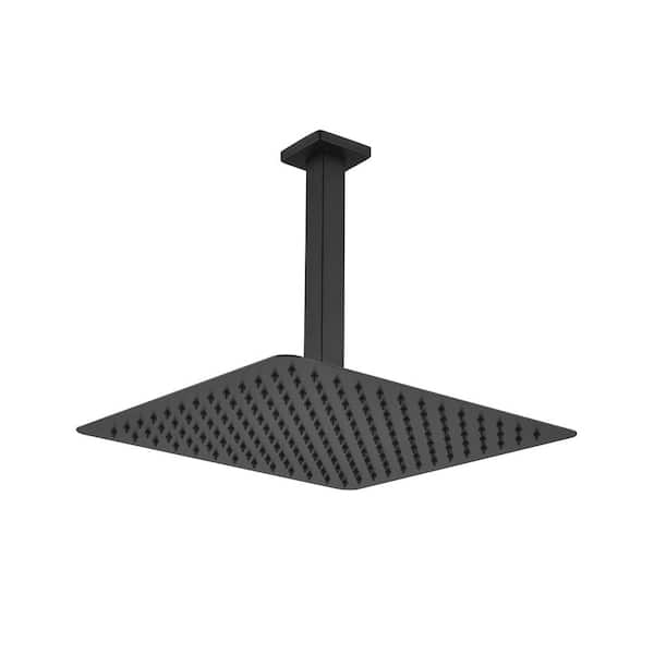 YONKI SUNSHIN INC 1-Spray Patterns with 2.5 GPM 12 in. Wall Mount Rain Fixed Shower Head in Matte Black