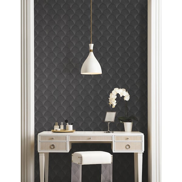 Metallic Black Scallop Wallpaper