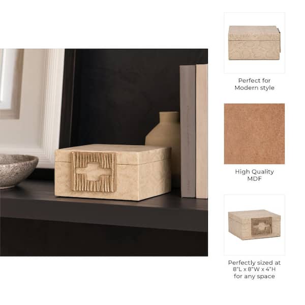 Liv & Skye Ivory 8 in. x 4 in. Faux Leather Square Metallic