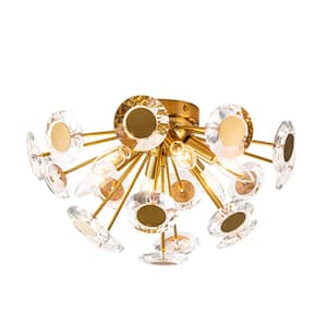 Naveen 16.9 in. 6-Light Gold Crystal Cluster, Sputnik Starburst Sphere Semi Flush Mount Lighting with Glam Crystal Sheet