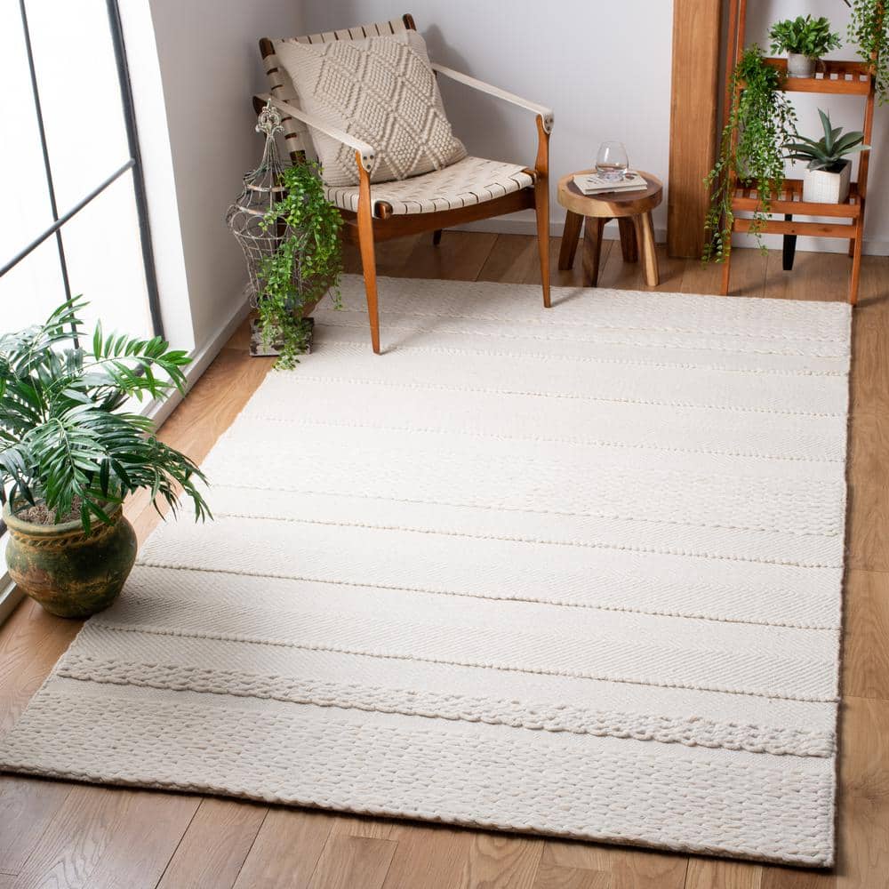 Ivory Hand-Tufted Wool Rectangular Area Rug 3' x 5'