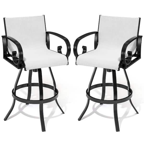 Crestlive Products Swivel Aluminum Outdoor Bar Stool in Augustine Oyster Sunbrella (2-Pack)