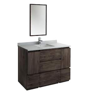 Formosa 48 in. Modern Vanity in Warm Gray with Quartz Stone Vanity Top in White with White Basin and Mirror