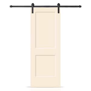 36 in. x 80 in. Beige Painted MDF Solid Core 2-Panel Shaker Interior Sliding Barn Door with Hardware Kit