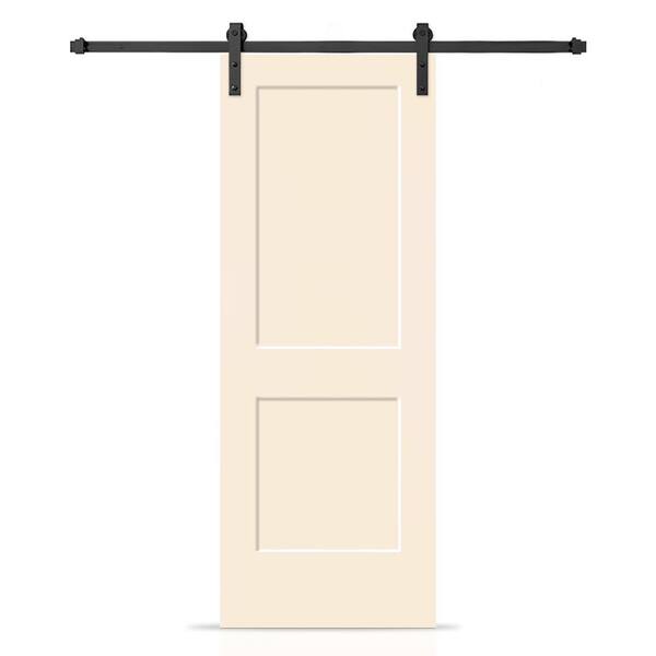 CALHOME 36 in. x 80 in. Beige Painted MDF Solid Core 2-Panel Shaker Interior Sliding Barn Door with Hardware Kit