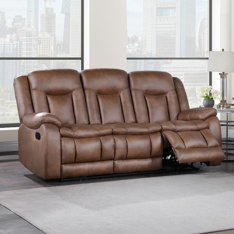 NEW CLASSIC HOME FURNISHINGS New Classic Furniture Morello 88.5 In. Track Square Arm Polyester Rectangle Sofa in. Brown