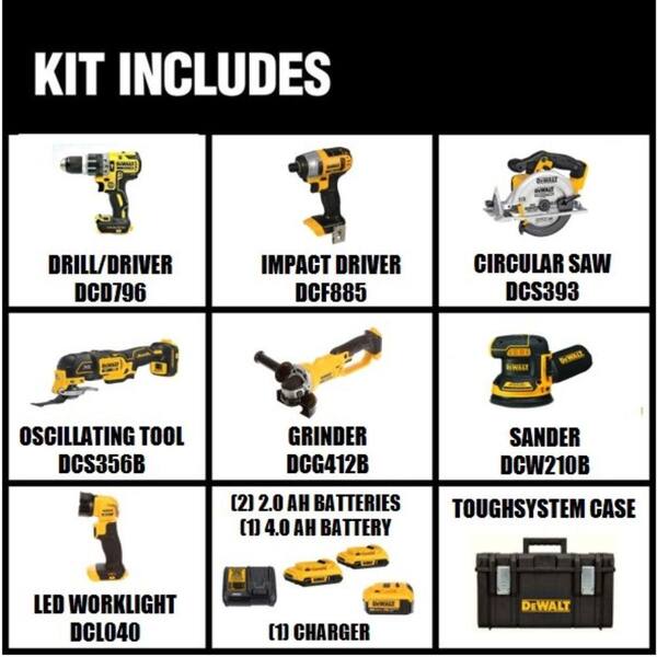 DEWALT - 20V MAX Lithium-Ion Cordless 7 Tool Combo Kit with TOUGHSYSTEM Case and 20V MAX XR Cordless Brushless Reciprocating Saw