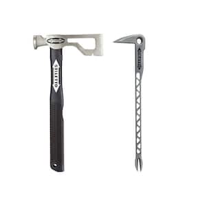 Drywall Axe Fiberglass Hammer with 13 in. Handle with 12 in. Titanium Clawbar Nail Puller with Dimpler