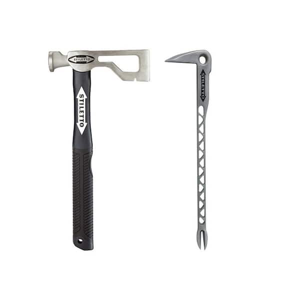 Stiletto Drywall Axe Fiberglass Hammer with 13 in. Handle with 12 in. Titanium Clawbar Nail Puller with Dimpler