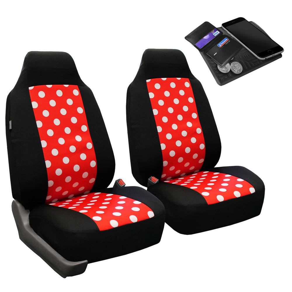 Fh Group Red And Black Car Seat Covers Interior Accessories The Home Depot - Black And White Polka Dot Car Seat Covers