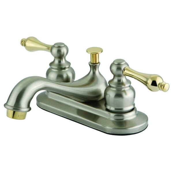 Kingston Brass Restoration 4 in. Centerset 2-Handle Mid-Arc Bathroom Faucet in Brushed Nickel/Polished Brass