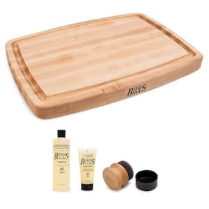 20 in. x 14 in. Oval Maple Wood Cutting/Carving Board and Maintenance Set