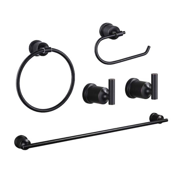 5-Piece Bath Hardware Set with Towel Bar, Toilet Paper Holder, Towel Ring and Towel Hook Included in Oil Rubbed Bronze