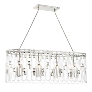 Charming 8-Light Charming Polished Nickel Island Chandelier with Clear Glass Accents