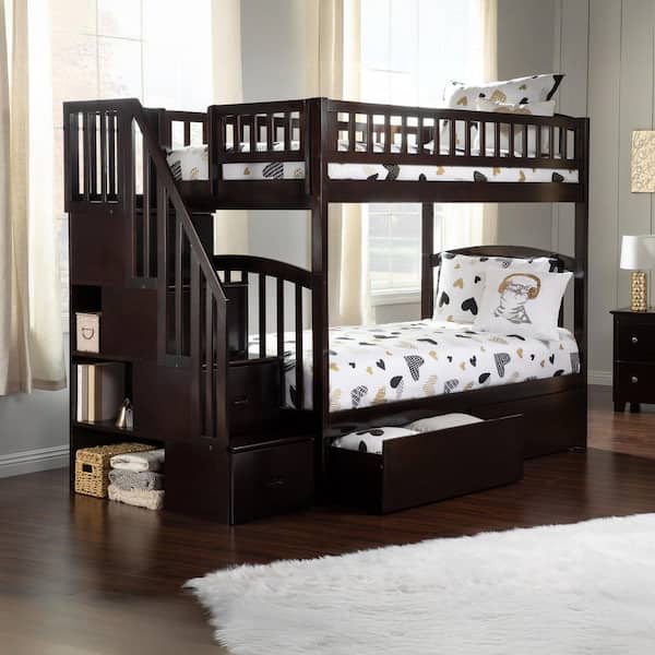 AFI Westbrook Espresso Twin Over Twin Staircase Bunk with 2-Urban Bed Drawers
