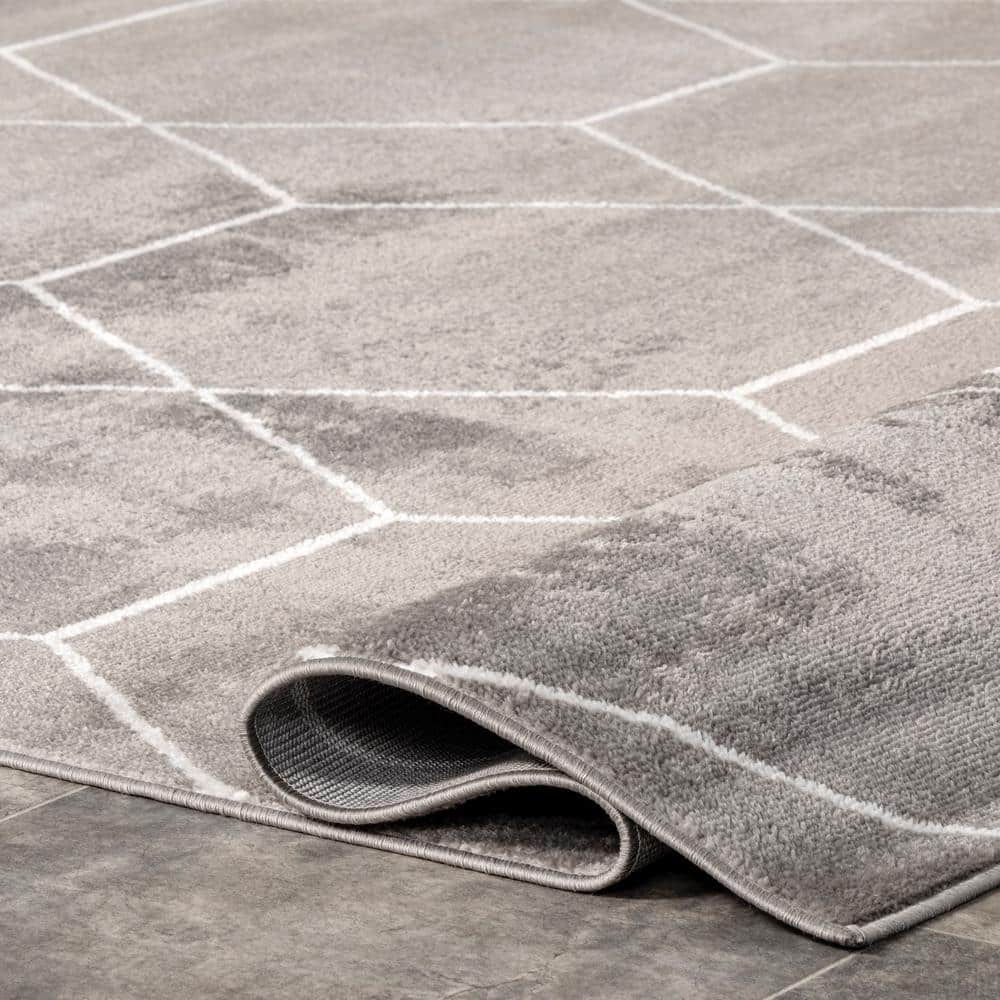 Gray Geometric Honeycomb Synthetic 4' x 6' Rectangular Area Rug