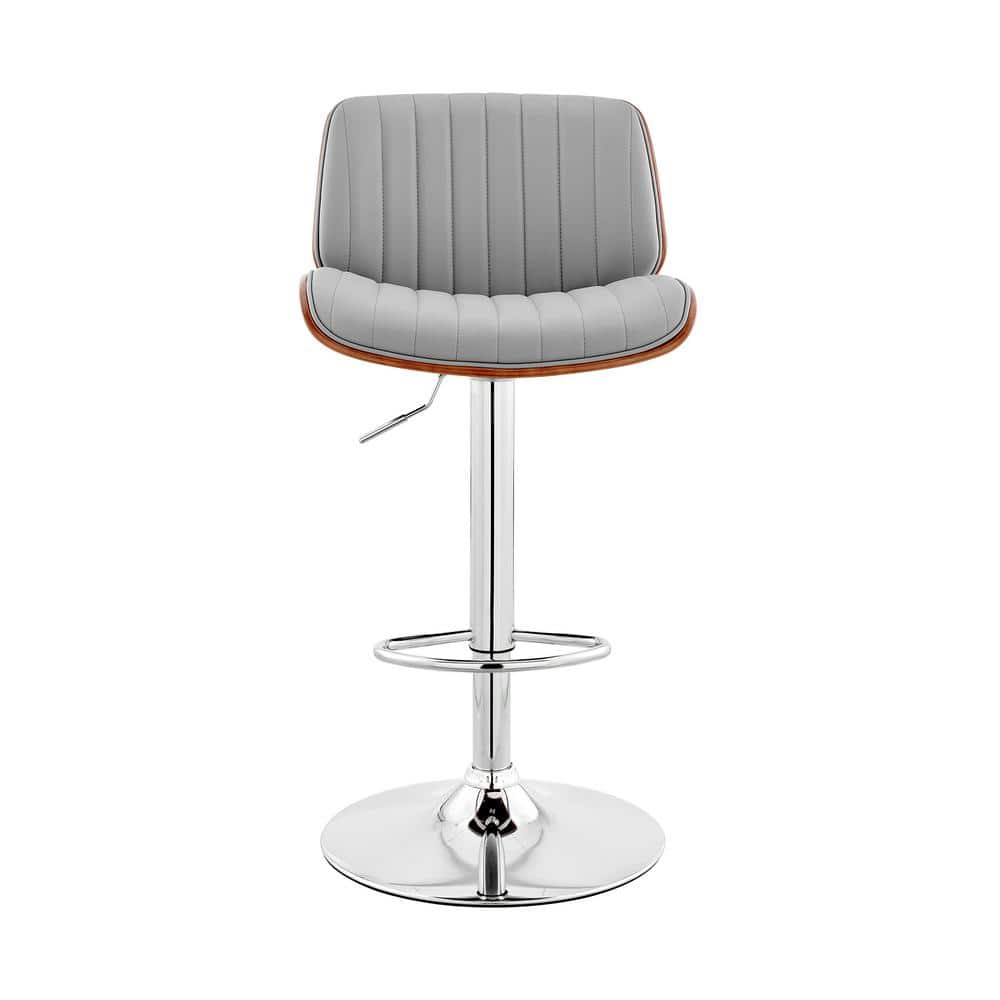 Contemporary Gray Faux Leather & Chrome Swivel Bar Stool