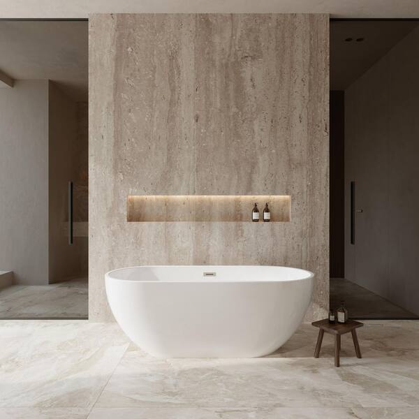 Brooklyn 67 in. Acrylic Flatbottom Bathtub in White with Brushed Nickel Trim