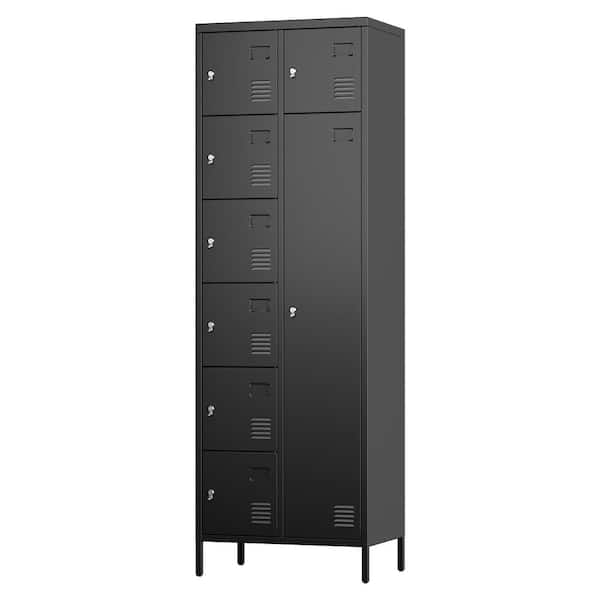 Hephastu 23.6 in. W x 72 in. H x 15.7 in. D 7-Shelf Steel Freestanding Cabinet with 7 and 1 Door for Gym, School, Home in Black