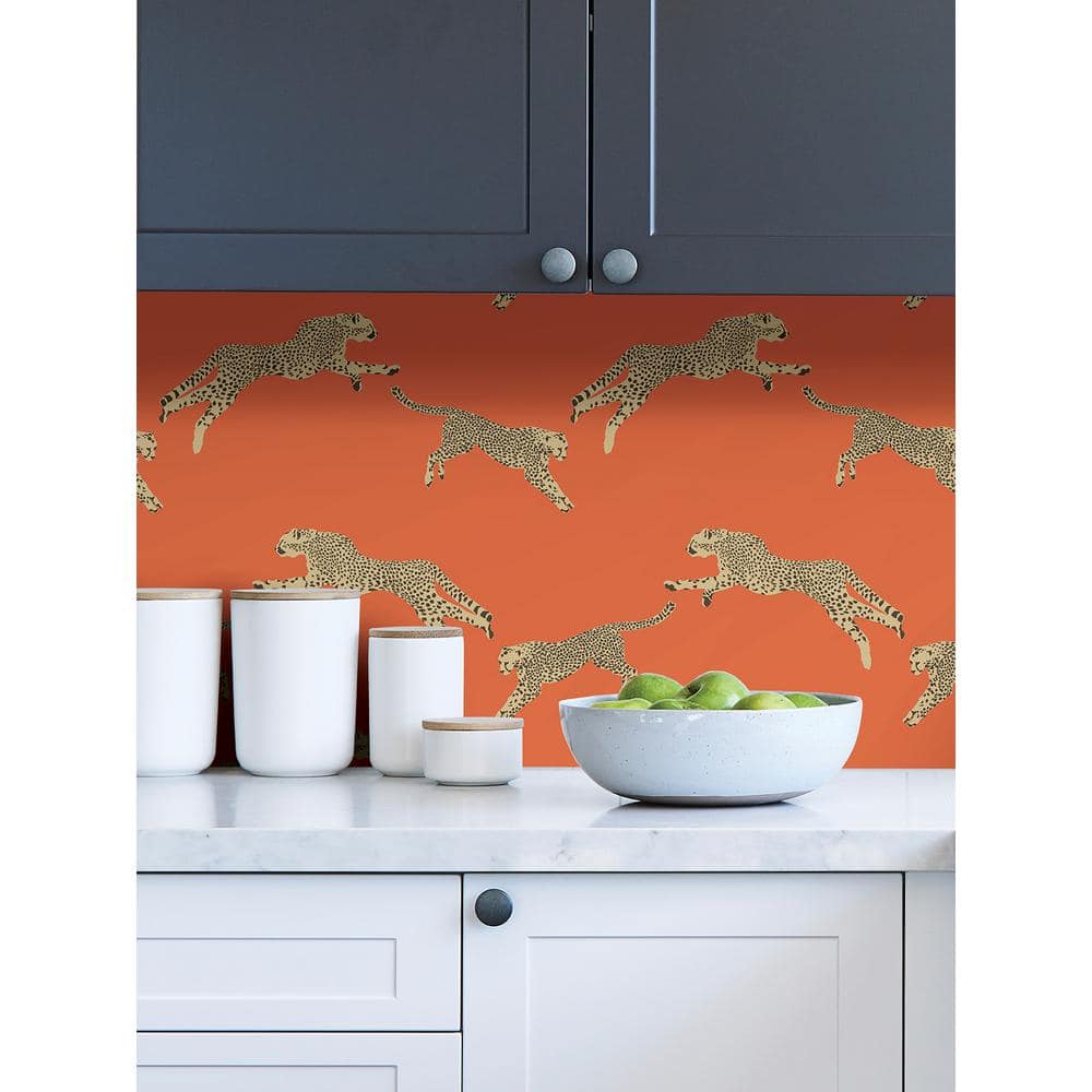 Clementine Orange Cheetah Print Peel & Stick Wallpaper
