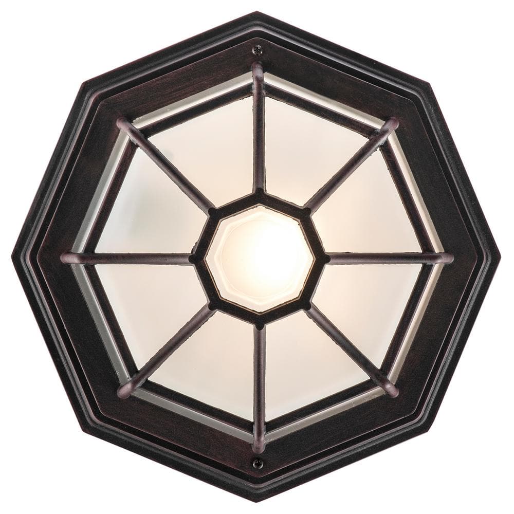 Rust 11" Glass and Metal Flushmount Lantern