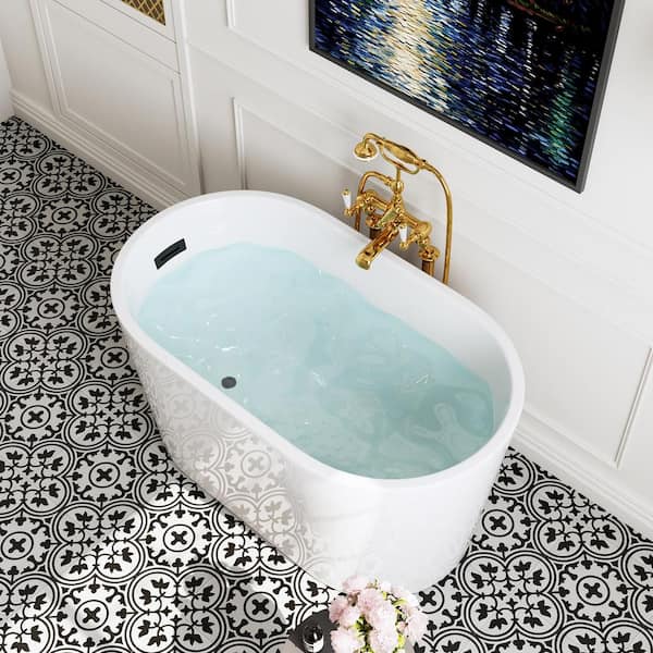47 in. x 26.8 in. Soaking Bathtub with Side Drain in White/Matte Black