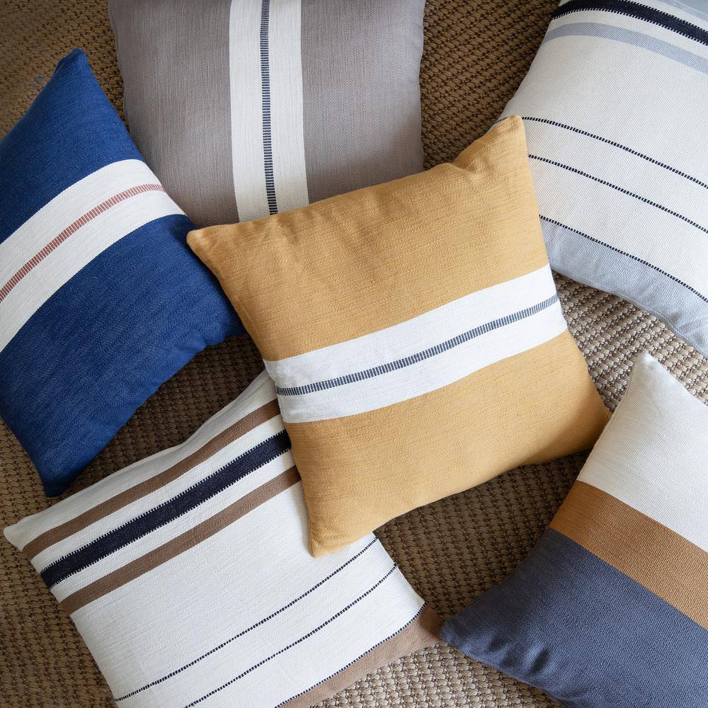 Wilmington Gray and Beige Striped Cotton 24" Square Throw Pillow