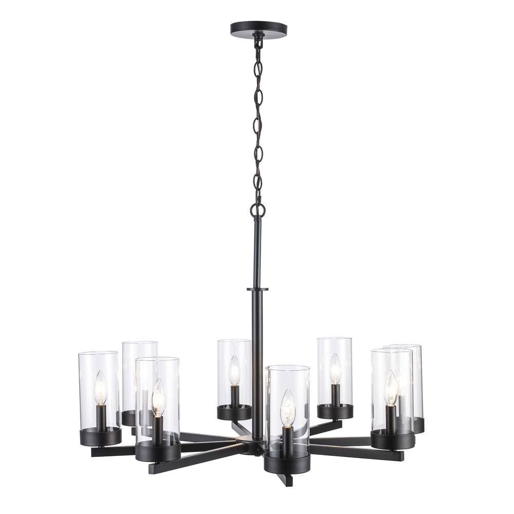 Meadowlark Modern Farmhouse 8-Light Black Chandelier with Clear Glass Shades