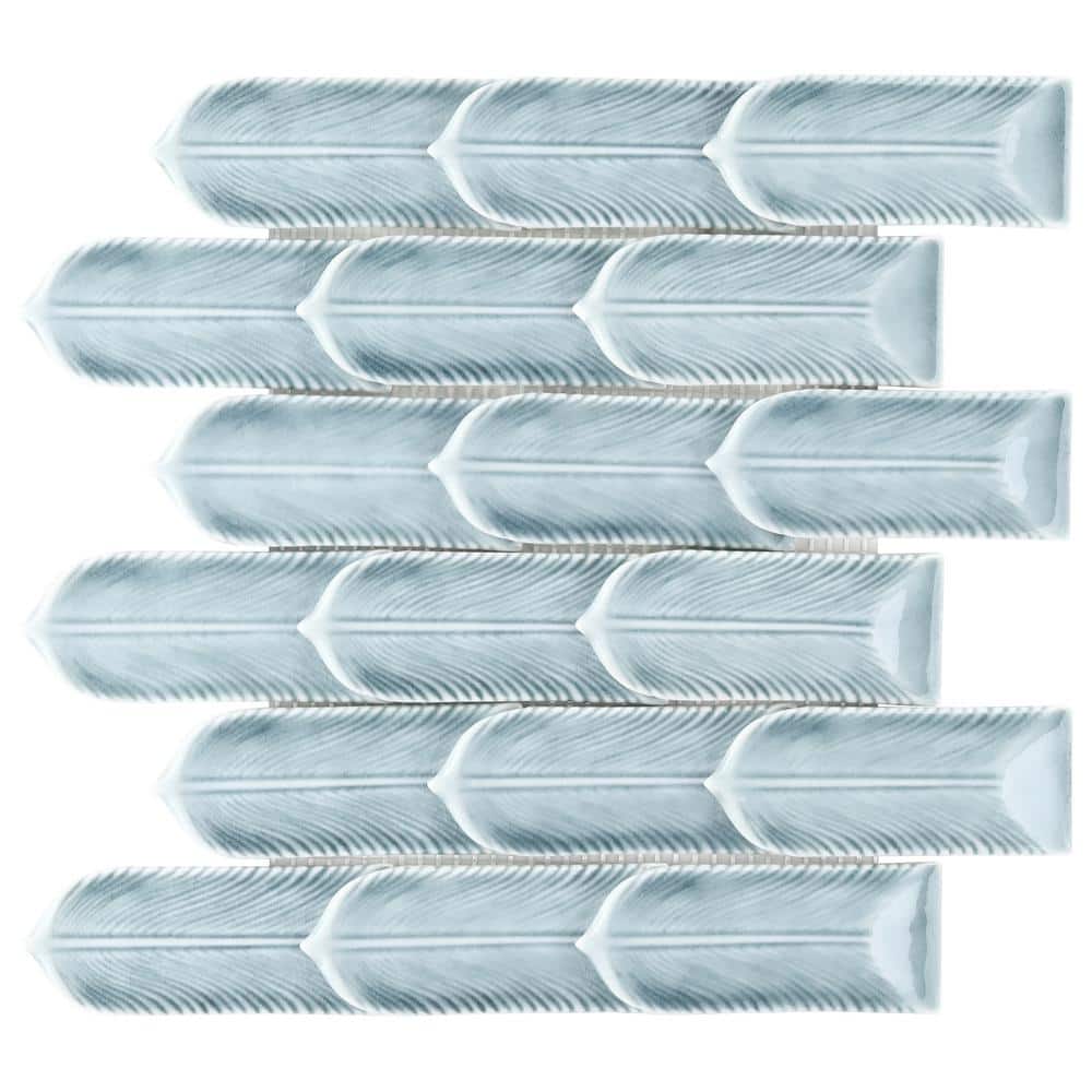 Sky Blue Feather Pattern Ceramic Mosaic Tile