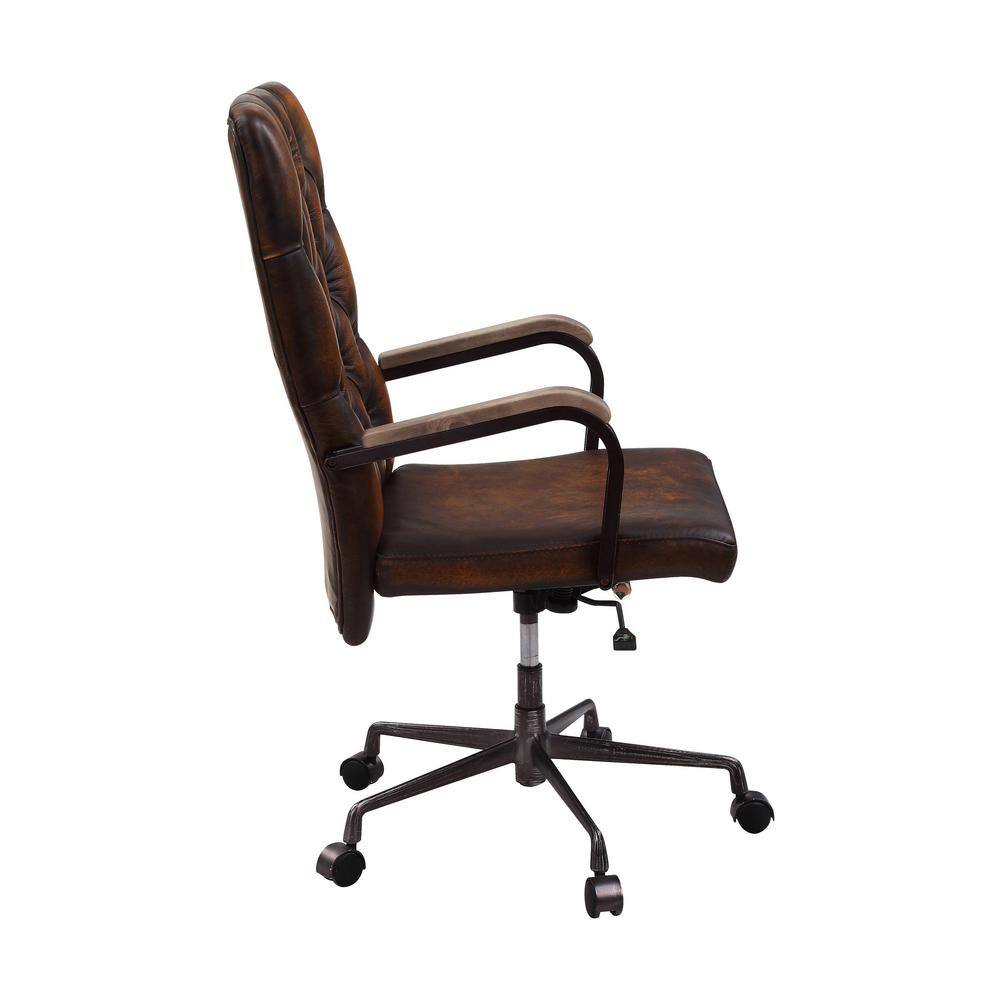 Adjustable Noknas Brown Leather Executive Swivel Chair with Metal Base
