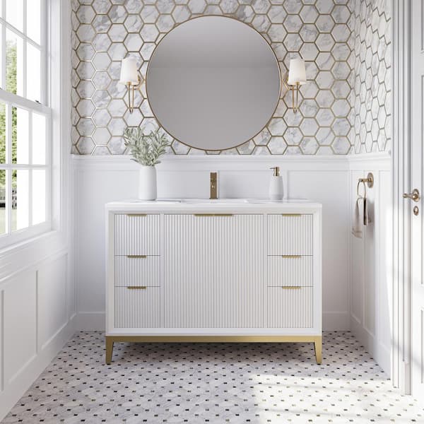 Wellington 48 in. Single Sink Freestanding White Bath Vanity with White Quartz Top and White Ceramic Sink