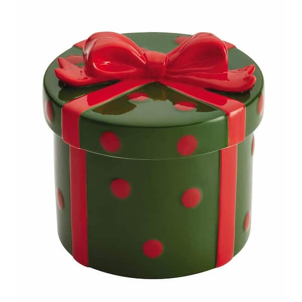 Cake Boss Serveware Stoneware Cookie Jar with Holiday Gift in Green and Red