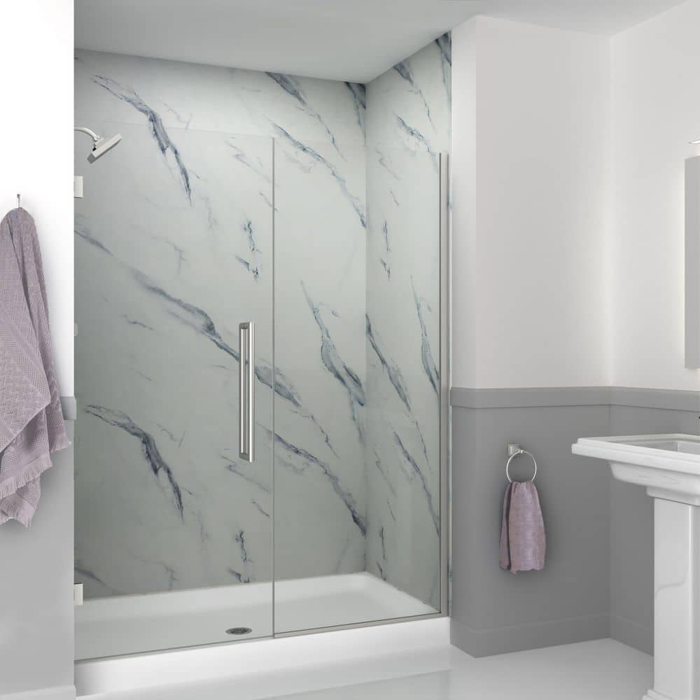 Elizabeth 59.5 in. W x 76 in. H Hinged Frameless Shower Door in Brushed Stainless with Clear Glass price history on PriceWatchPro
