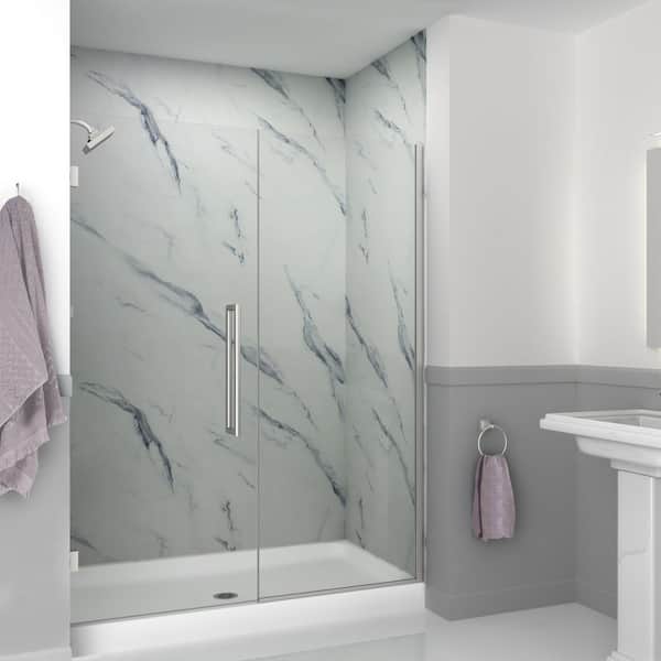 Transolid Elizabeth 61 in. W x 76 in. H Hinged Frameless Shower Door in Brushed Stainless with Clear Glass