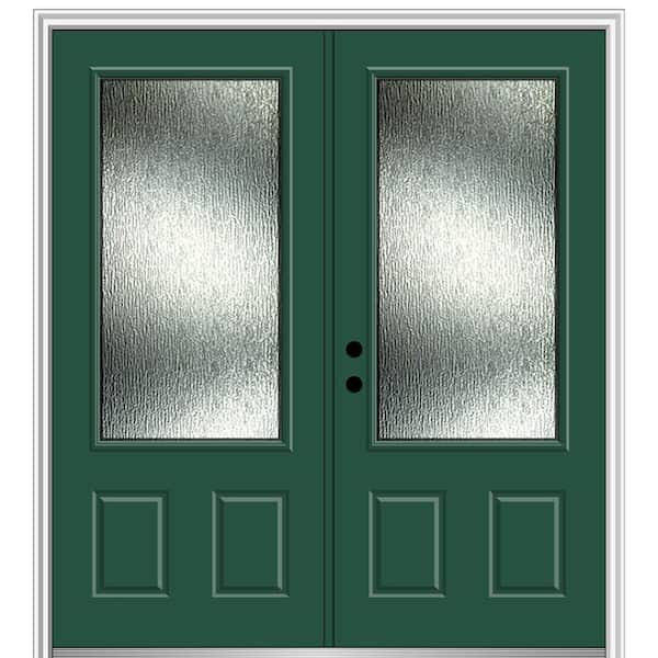 MMI Door 72 in. x 80 in. Right-Hand Inswing Rain Glass Hunter Green Fiberglass Prehung Front Door on 6-9/16 in. Frame