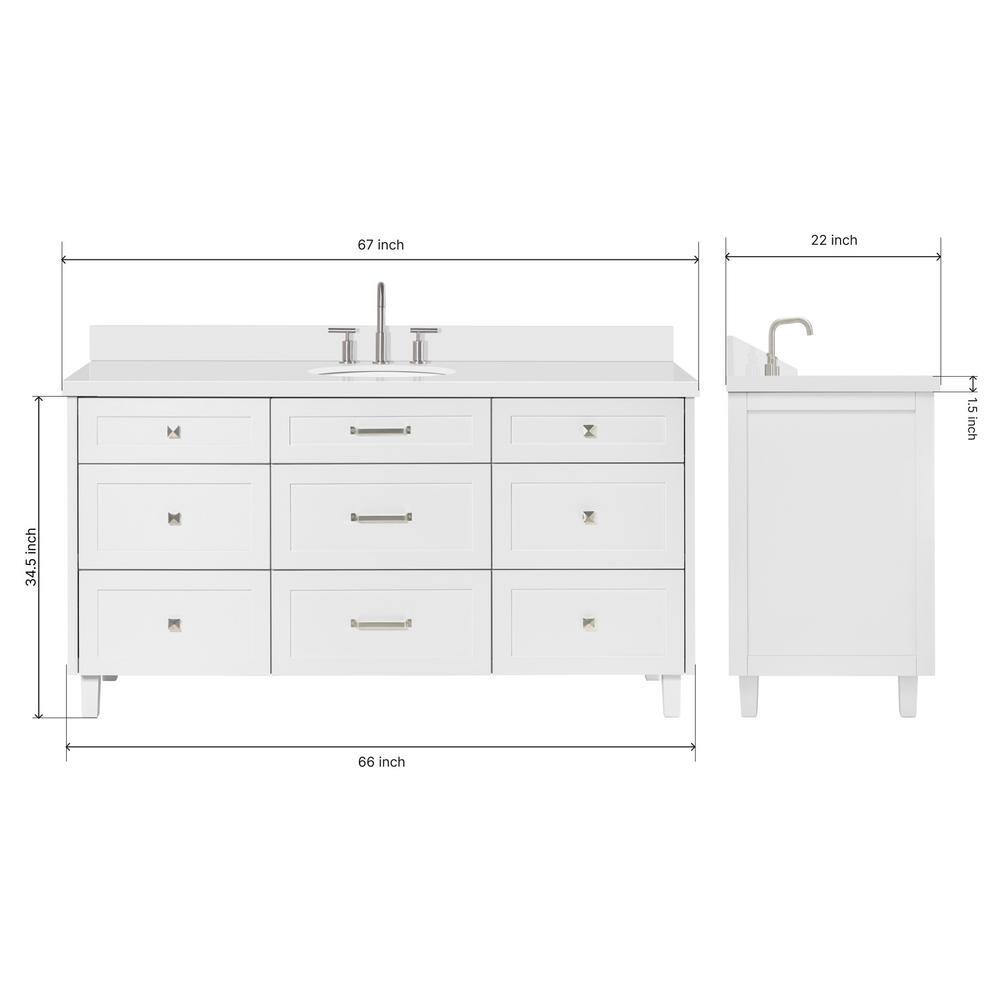 Monroe 67" White Wood Single Vanity with Quartz Top
