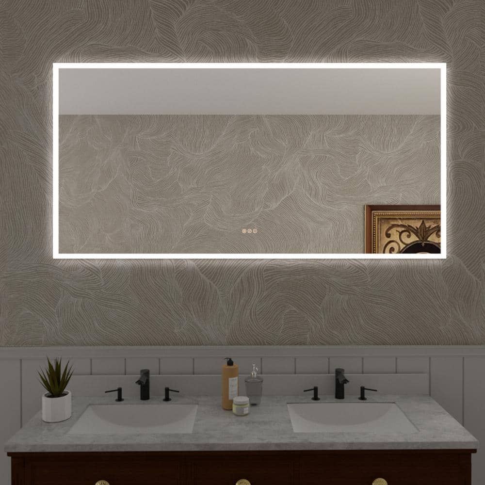 Hermitage Bath Musci 72 in. W x 36 in. H Rectangular Frameless LED Wall Bathroom Vanity Mirror ...